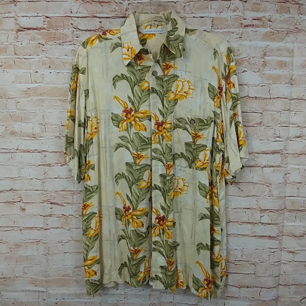 Knightsbridge Hawaiian Shirt Yellow Floral szM